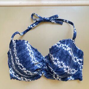 Victoria's Secret Bikini Swim Top 34DD Navy Blue White Tie Dye Ink Blot Halter
